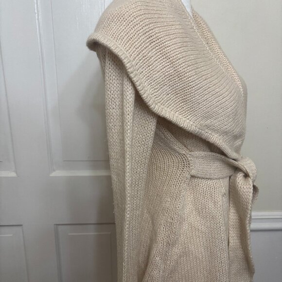 Anthropologie Rosie Neira S Cream Knit Wrap Cardigan Biege Tie - Picture 3 of 4